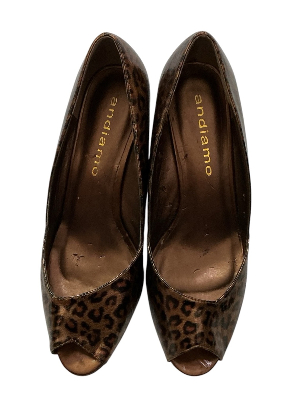 Leopard Print Peep Toe Wedges- Brown